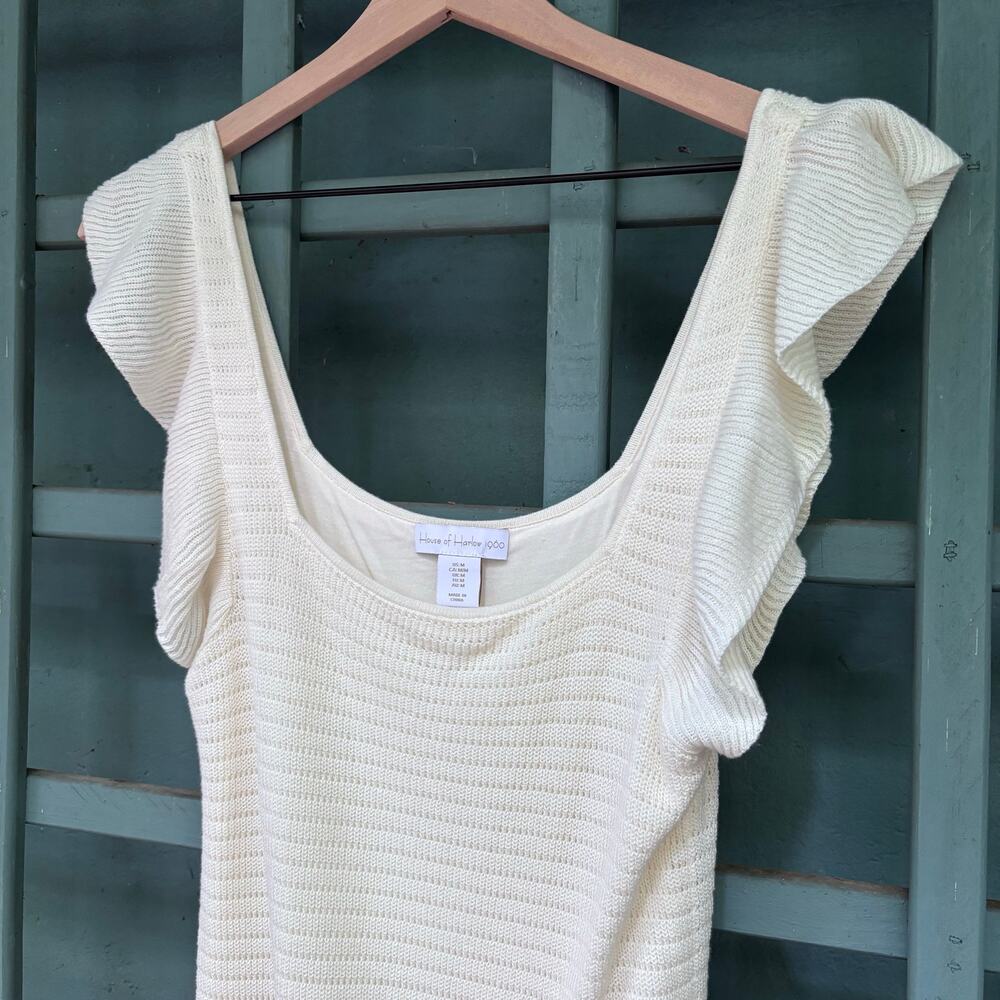 House of Harlow 1960 Ivory Pointelle Knit Midi Dress Size M Boho Quiet Luxury - Picture 3 of 7